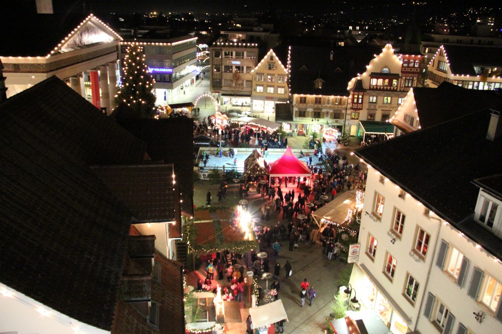 Weihnachtsmarkt Dornbirn, Vorarlberg, bei Nacht